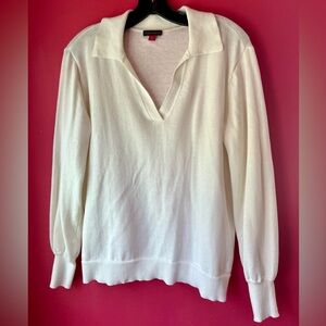 Vince Camuto Long Sleeve White Collared V-Neck